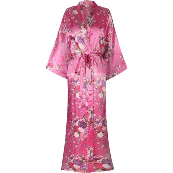 Kimono Robes For Women Floral Long Lightweight Silky Sleepwear bridal - Picture 1 of 14